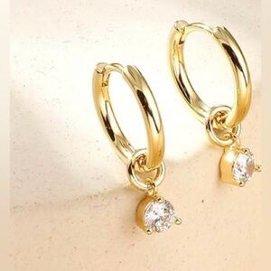 #70 Gold Plated Hoop Earrings with Crystal Charm